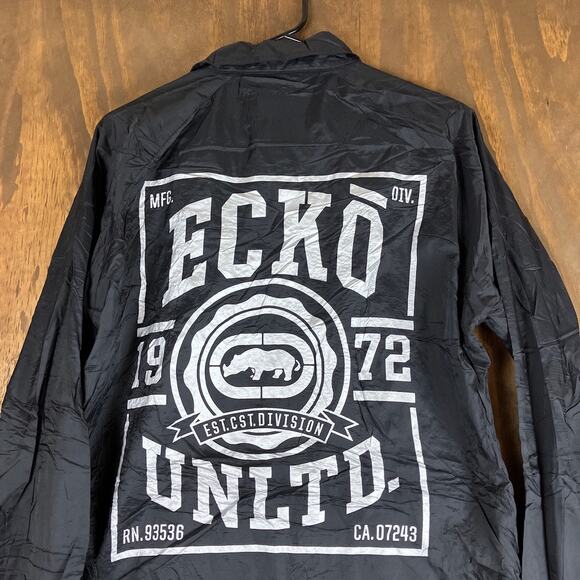 Ecko Unltd Mens Jacket Black White Y2K Windbreaker Snap Button Long Sleeve M - Picture 11 of 12